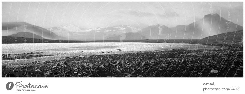 Stone desert i. Highlands of Iceland Clouds Hot Glacier High plain Moody Water Black & white photo