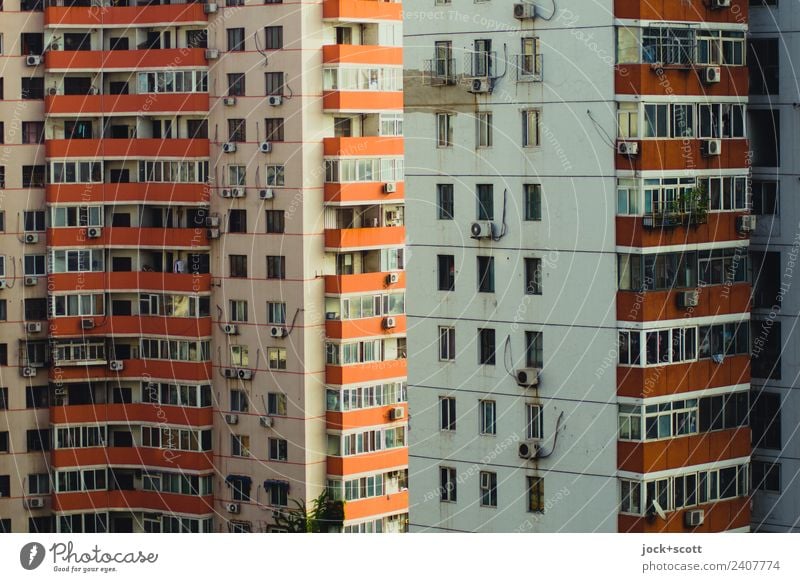 View of the plate Beijing Prefab construction Facade Balcony Window Authentic Gloomy Moody Protection Agreed Symmetry Equal Ravages of time Subdued colour