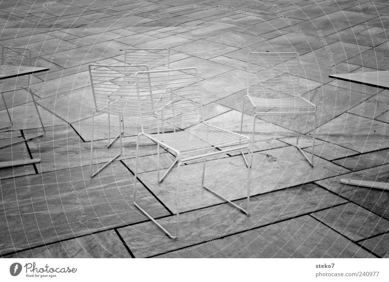 chairs back Stone Empty Line Chair Table Black & white photo Exterior shot Deserted White Gray Paving tiles Exceptional