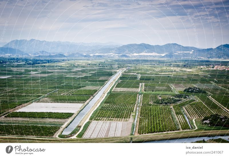 Neretva Delta in Croatia Nature Landscape Water Sky Climate Weather Field Mountain River bank Bay Europe Vacation & Travel Esthetic Authentic Simple Blue Green