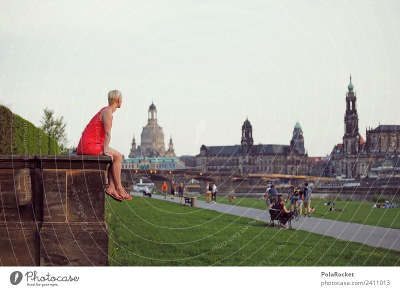 #A# View to Dresden Art Work of art Painting and drawing (object) Esthetic Saxony Elbufer Frauenkirche Dresden Hofkirche Baroque baroque city Romance City trip