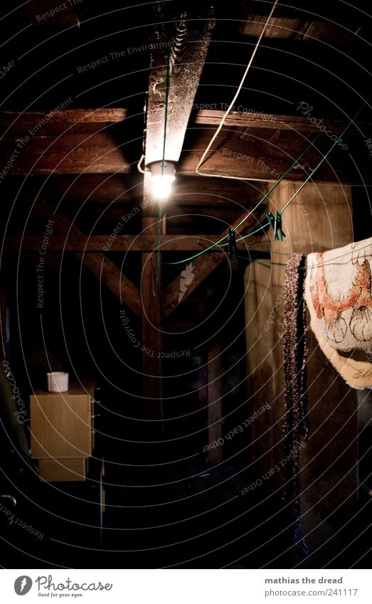 HANGING UP LAUNDRY Deserted House (Residential Structure) Manmade structures Building Wall (barrier) Wall (building) Roof Old Attic Joist Clothesline