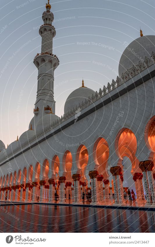 Outside Sheikh Zayid Mosque Abu Dhabi at sunset Vacation & Travel Tourism Trip Far-off places Sightseeing City trip Summer Sun Architecture United Arab Emirates