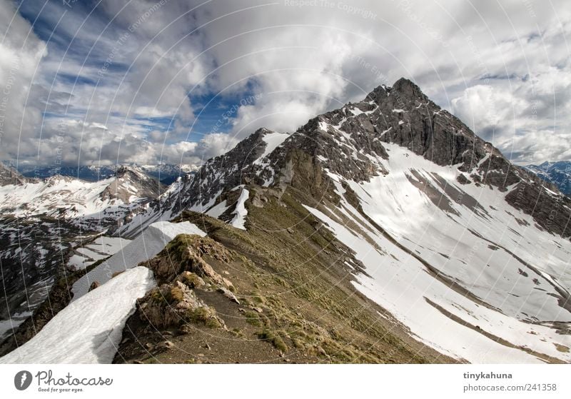 tightrope walk Vacation & Travel Trip Freedom Expedition Snow Mountain Nature Landscape Clouds Rock Alps Lechtal Snowcapped peak Mountain ridge Large Infinity