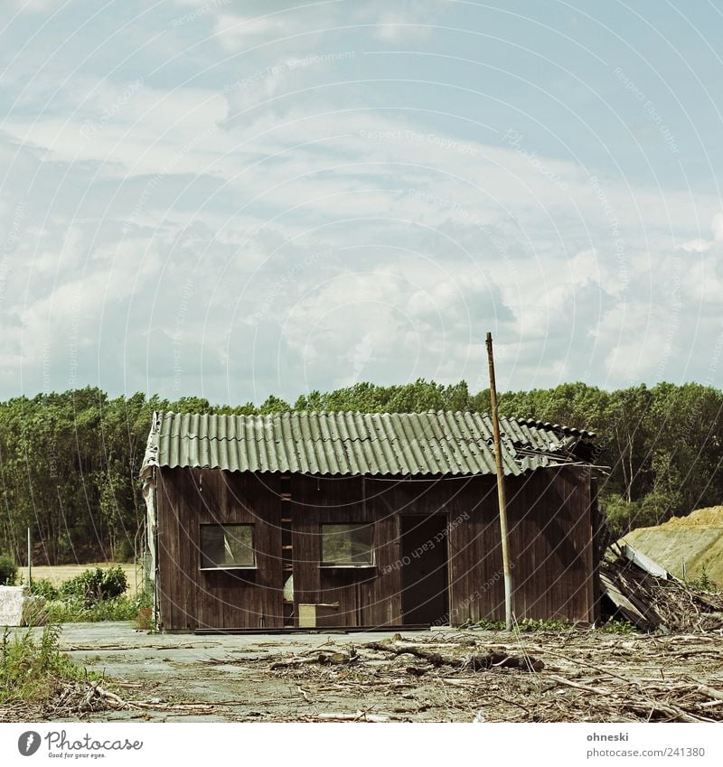 hut Sky Clouds Deserted House (Residential Structure) Hut Ruin Facade Window Old Decline Transience Broken Wood Colour photo Subdued colour Exterior shot