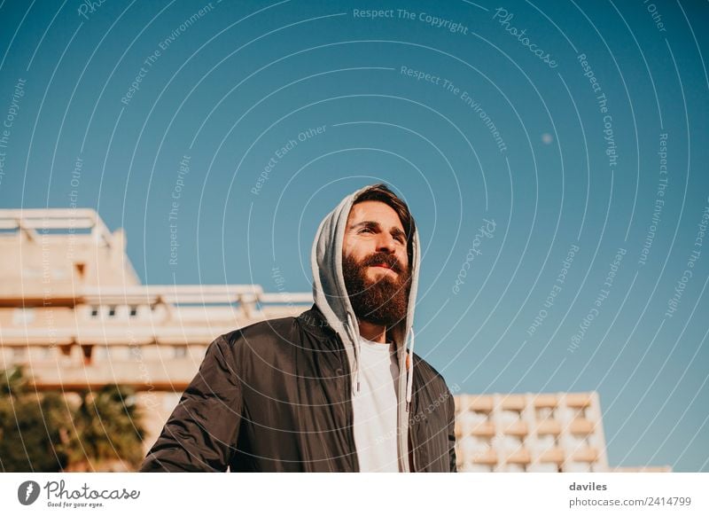 White bearded man posing in the city suburbs Beautiful Face Human being Young man Youth (Young adults) Man Adults 1 18 - 30 years Youth culture Sky Small Town