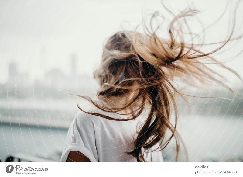 Blonde white woman moving the hair with the wind. Lifestyle Freedom Human being Feminine Young woman Youth (Young adults) Woman Adults Head 1 18 - 30 years