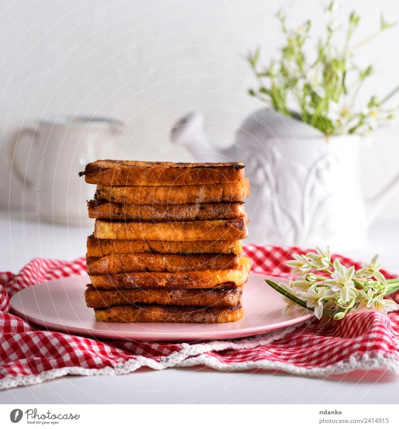 fried French toast Bread Breakfast Lunch Plate Delicious Brown White french background Cereal Slice Wheat food healthy Sliced square grain Tasty Meal Sandwich