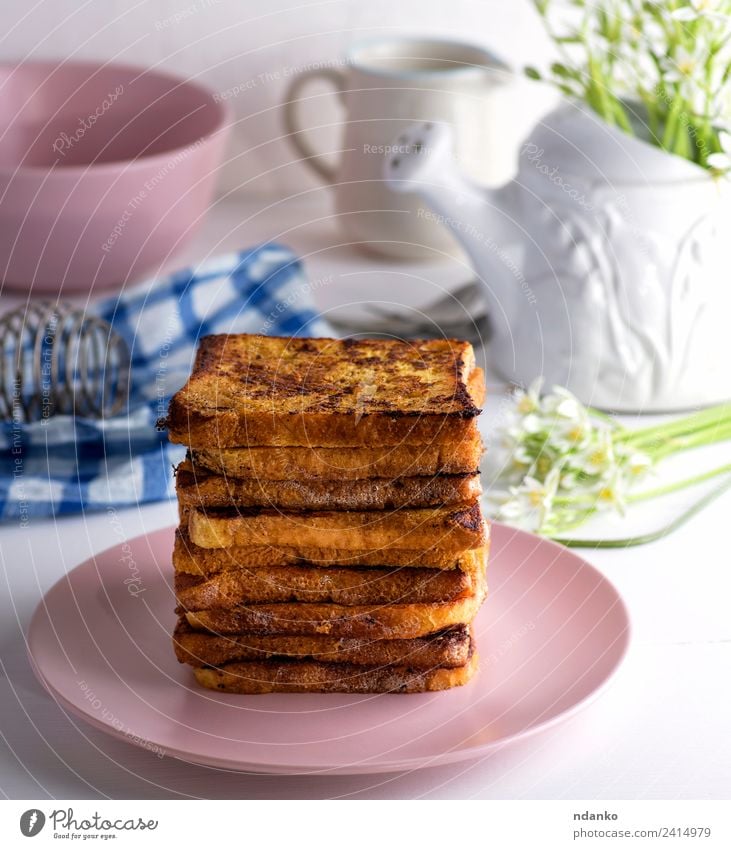 French toast Bread Breakfast Lunch Plate Eating Delicious Brown White french background Cereal Slice Wheat food healthy Sliced square grain Tasty Meal Sandwich