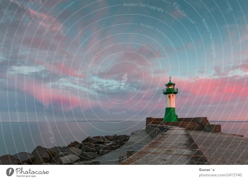 Sunset lighthouse, pier light Sassnitz - Ruegen, Baltic Sea Vacation & Travel Tourism Trip Adventure Far-off places Freedom Summer vacation Ocean Clouds Island