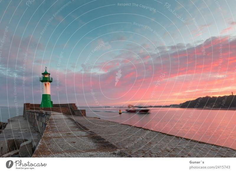 Sunset lighthouse, pier light Sassnitz - Ruegen, Baltic Sea Vacation & Travel Tourism Trip Adventure Freedom Cruise Summer vacation Ocean Landscape Air Water