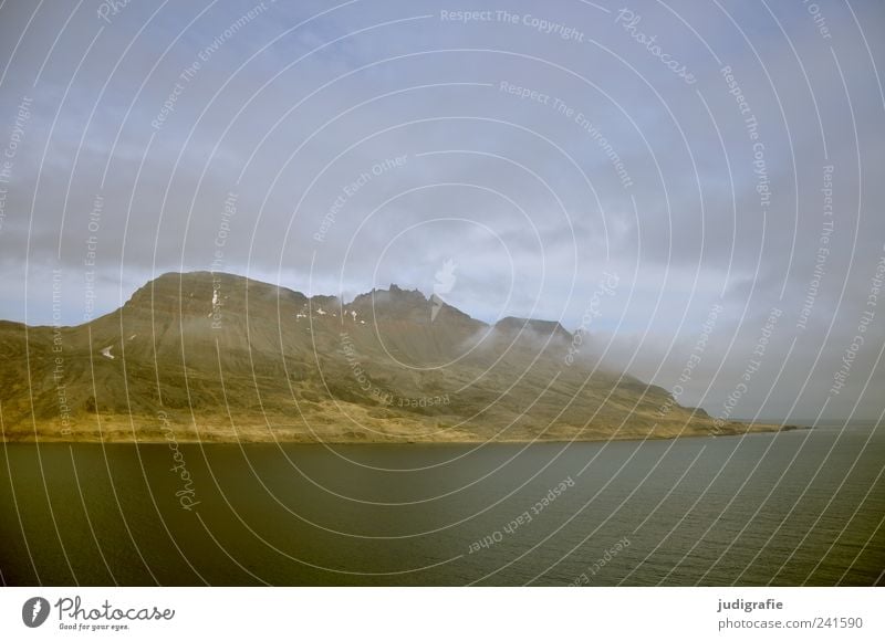 Iceland Environment Nature Landscape Clouds Hill Rock Mountain Fjord Ocean Westfjord Dark Natural Wild Moody Colour photo Exterior shot Deserted Day