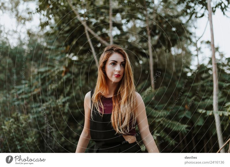 Blonde woman posing in nature, with the forest in the background Lifestyle Beautiful Summer Mountain Human being Woman Adults 1 18 - 30 years