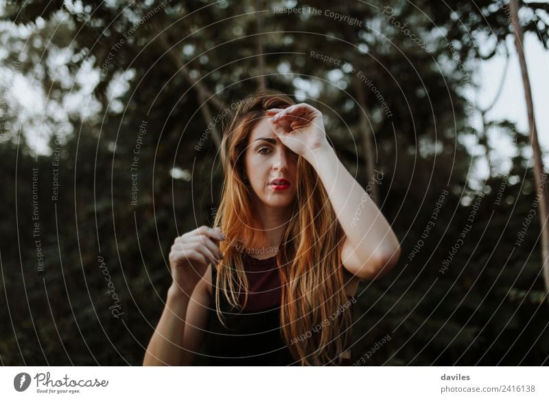 Blonde woman portrait moving her hands around the face. Lifestyle Beautiful Summer Mountain Woman Adults 1 Human being 18 - 30 years Youth (Young adults) Nature