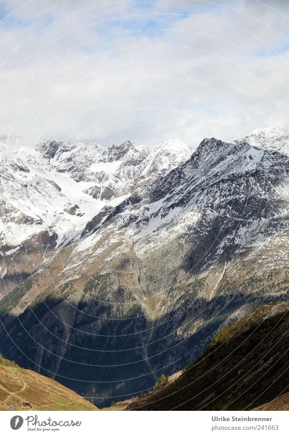 View of the Ötztal Alps from the Rettenbach Glacier, Sölden Environment Nature Landscape Sky Clouds Sunlight Autumn Ice Frost Snow Rock Mountain