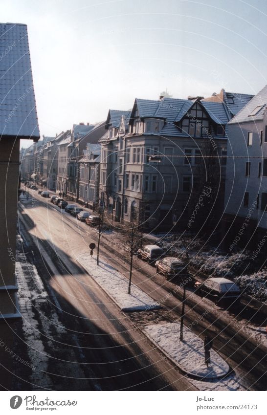 down the street Winter Cold Frozen House (Residential Structure) Housefront Architecture Snow Ice Frost Street