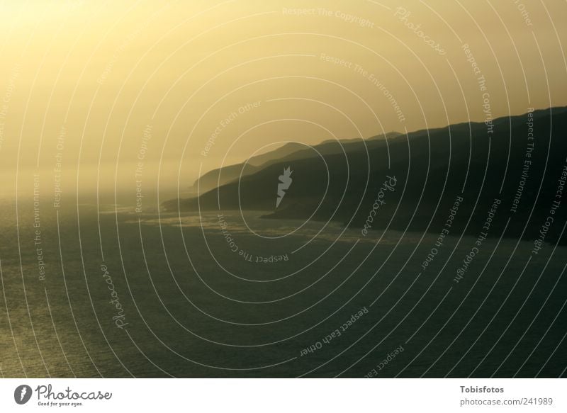 California Sunset Landscape Air Water Sky Horizon Sunrise Sunlight Autumn Fog Hill Waves Coast Ocean Los Angeles Malibu USA Americas Deserted Brown Yellow