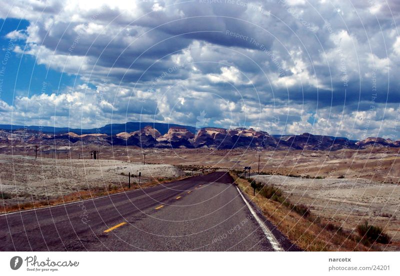 street [2] Empty Americas South West Bad weather Street USA Clouds Loneliness Sparse Mountain