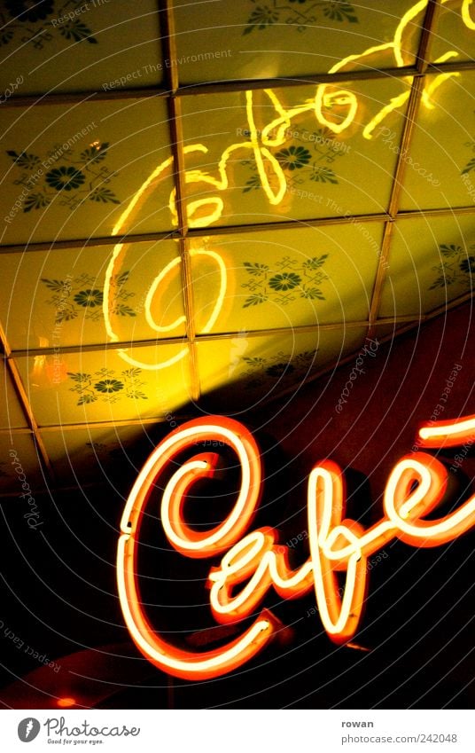 cafe Relaxation Decoration Going out Old Retro Café Neon sign Ceiling Reflection Advertising Colour photo Interior shot Deserted Day