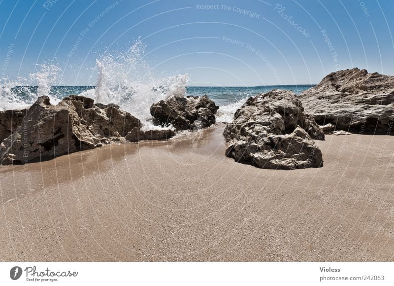 Splash IV Nature Sand Water Drops of water Summer Waves Coast Beach Relaxation Rock Stone Water fountain Portugal Algarve Vacation & Travel Vacation mood