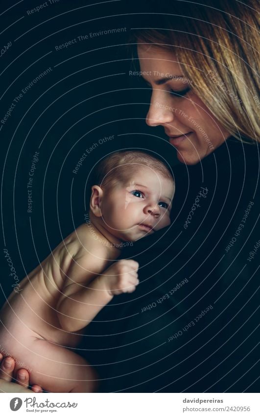 Nude baby posing in her mother's arms Lifestyle Beautiful Living room Child Human being Baby Woman Adults Mother Family & Relations Smiling Love Carrying