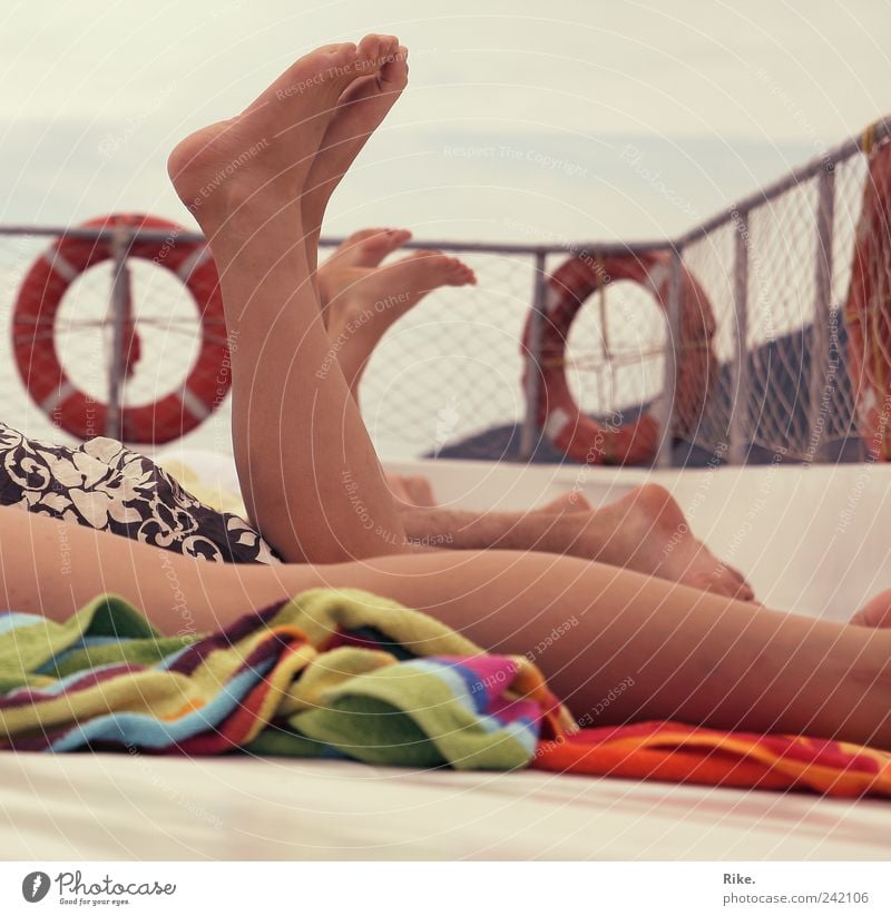 Summer feeling. Vacation & Travel Trip Cruise Summer vacation Sunbathing Human being Masculine Feminine Legs Feet 3 Navigation Boating trip Sailing ship