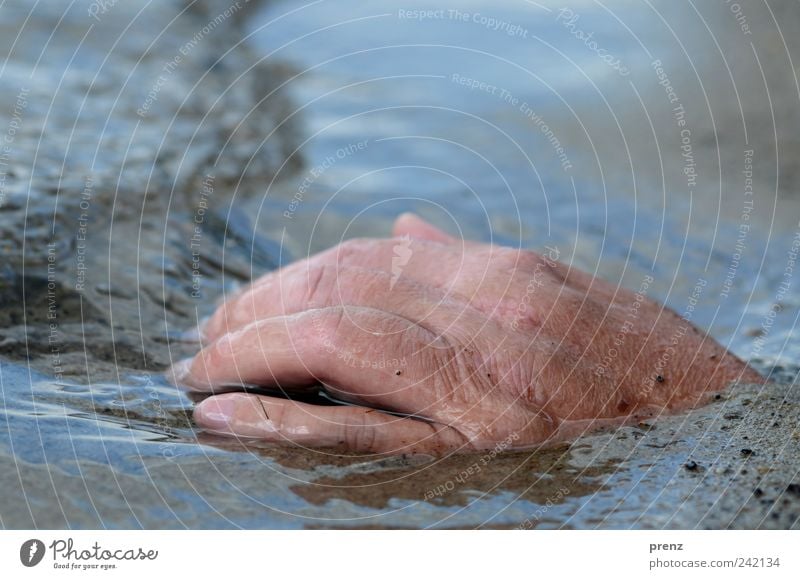 hand Summer Summer vacation Beach Human being Hand Fingers 45 - 60 years Adults Sand Water Lakeside Blue Brown Gray Reflection Fingernail Grain of sand Creepy