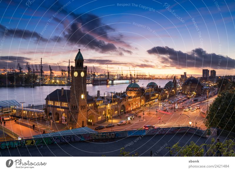 Hanseatic city evening panorama Hamburg Skyline Vacation & Travel Germany City harbour Elbe cityscape Evening Twilight Night Sunrise Sunset