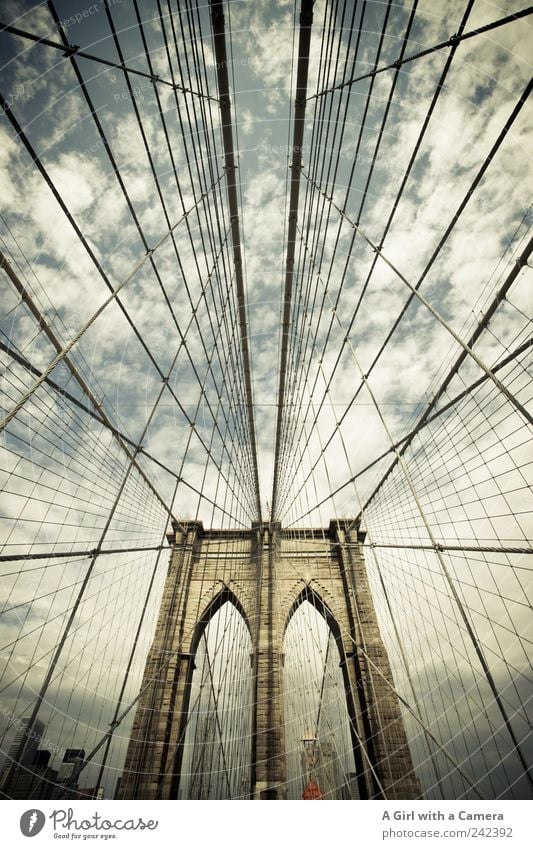 take me to Brooklyn again Vacation & Travel Rope New York City USA Skyline Bridge Manmade structures Architecture Wall (barrier) Wall (building)