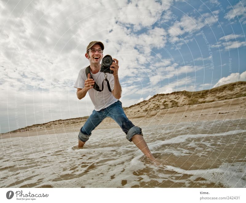 It's Only About Photographing Water Ocean Sand Waves Man Masculine Take a photo Joie de vivre (Vitality) Clouds Sky Dynamics