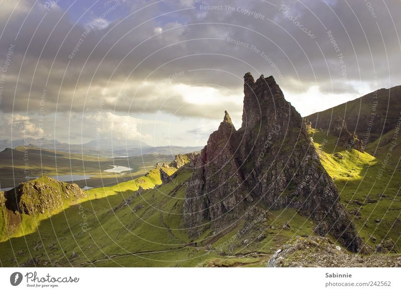 [Skye 01] View from The Old Man of Storr Environment Nature Landscape Clouds Summer Grass Rock Mountain Peak Lake Island Isle of Skye scooter fish Scotland