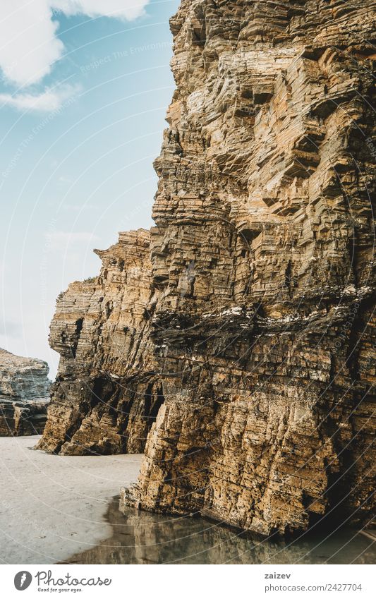 Stone texture of Las Catedrales beach, Lugo, Spain Exotic Vacation & Travel Tourism Beach Ocean Island Waves Environment Nature Landscape Sand Water Horizon