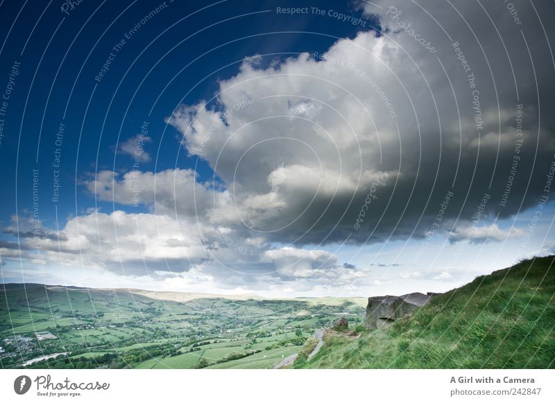 scudding clouds Environment Nature Landscape Elements Earth Sky Clouds Storm clouds Spring Summer Weather Beautiful weather Bad weather Wind Grass Field Hill