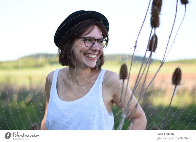 Young, Woman, Glasses, Hat, Nature Beautiful Vacation & Travel Young woman Youth (Young adults) 1 Human being 18 - 30 years Adults Summer Plant Field Eyeglasses