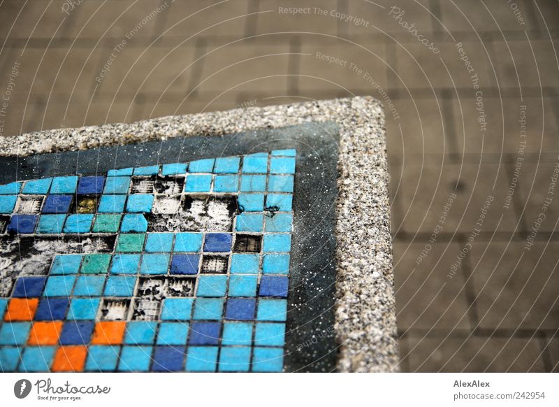 scrabble tiled Tile Corner Concrete Stone Blue Multicoloured Stagnating Scrabble Orange gaps Error Paving tiles Rectangle Triangle Pattern Light blue