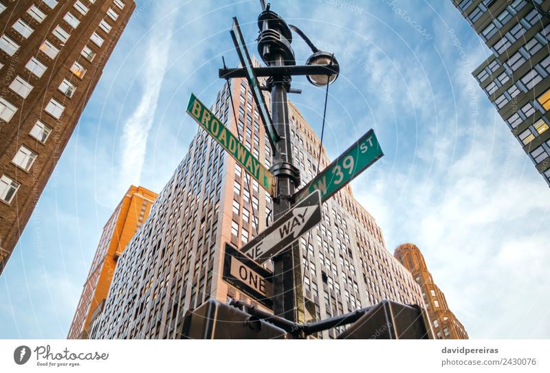 Signs of Broadway and West 39st in Manhattan Joy Relaxation Leisure and hobbies Vacation & Travel High-rise Building Architecture Street Historic New York City