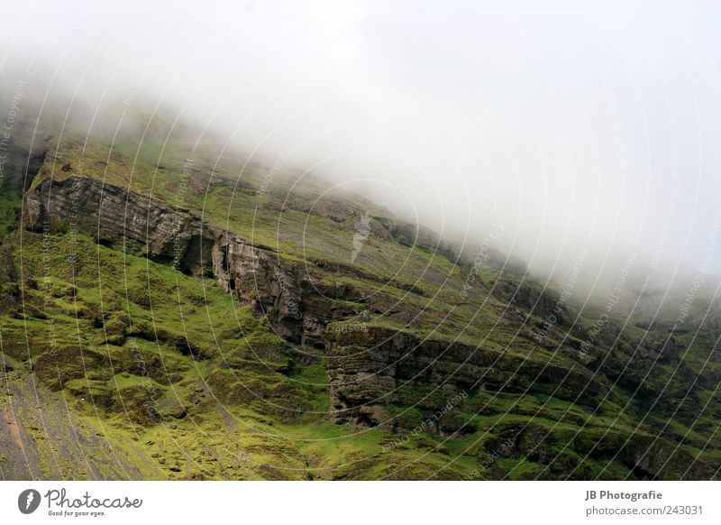 Iceland's nature Nature Landscape Clouds Fog Mountain Waterfall Calm Skógafoss Eyjafjallajökull Skógar Green Beautiful Colour photo Exterior shot Deserted Day