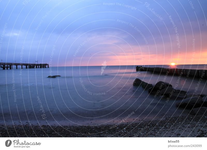 Light show Baltic Sea Vacation & Travel Freedom Summer Summer vacation Sun Beach Ocean Horizon Sunrise Sunset Lakeside Kühlungsborn Romance Colour photo