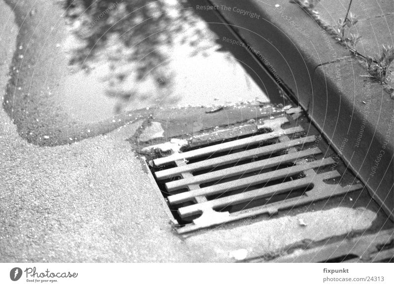 1632-047 Gully Reflection Curbside Puddle Black & white photo Street