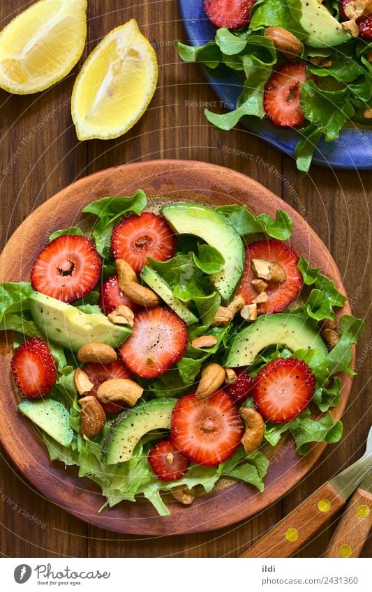 Strawberry, Avocado, Lettuce Salad Vegetable Fruit Vegetarian diet Fresh food avocado cashew nut Berries Meal Dish appetizer Snack healthy Raw Home-made Lemon