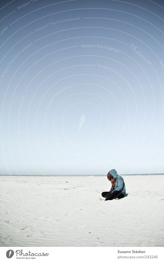 Spiekeroog Sandkind. 1 Human being Cloudless sky Beautiful weather Coast Beach North Sea Ocean Agreed Sadness Wanderlust Fear Fear of the future Perturbed