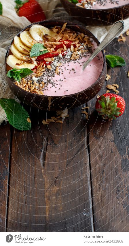 Wild berries smoothie bowls Yoghurt Fruit Dessert Nutrition Breakfast Vegetarian diet Diet Bowl Spoon Summer Fresh Gray Green Pink Red White background Berries