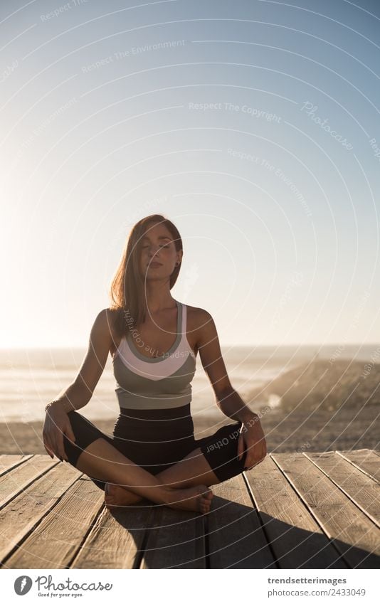 Women meditating on the beach Diet Lifestyle Happy Beautiful Body Wellness Relaxation Meditation Vacation & Travel Summer Beach Ocean Yoga Human being Woman