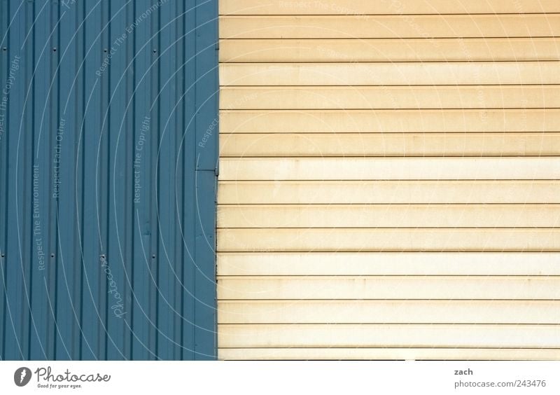 closed House (Residential Structure) Hut Manmade structures Facade Wood Blue White Arrangement Symmetry Disk Slat blinds Colour photo Exterior shot