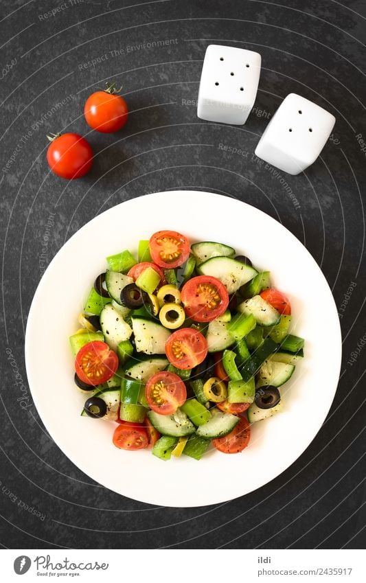 Fresh Salad Vegetable Lettuce Fruit Herbs and spices Vegetarian diet food Raw cucumber Tomato pepper olive Slice seasoning Oregano Basil Snack appetizer Dish