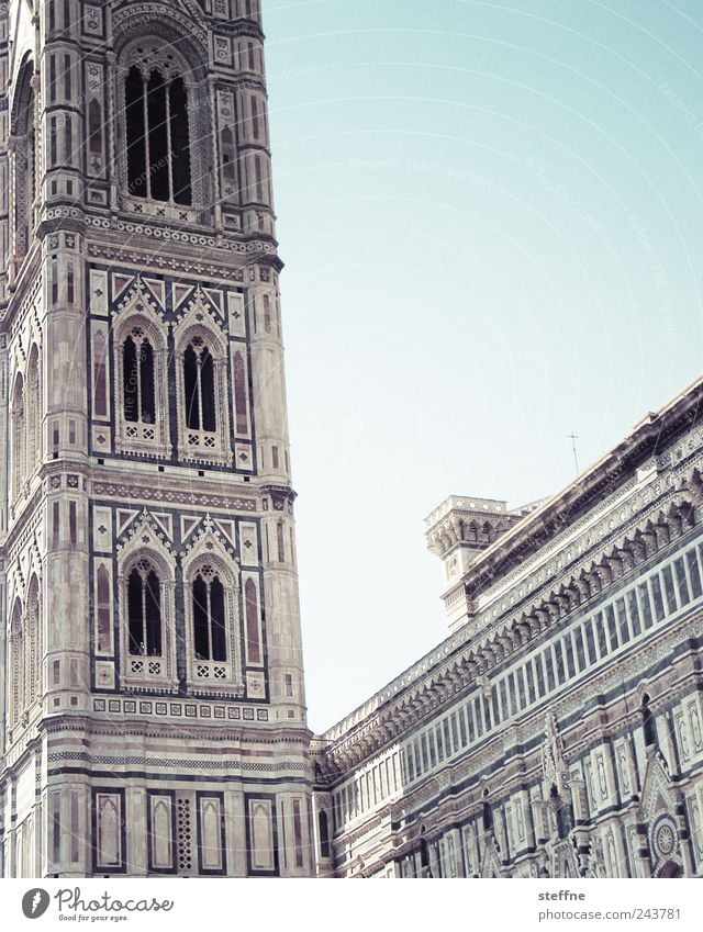 Maria, a flower and a Giotto Cloudless sky Beautiful weather Florence Tuscany Italy Old town Church Dome Facade Tourist Attraction Santa Maria del Fiore