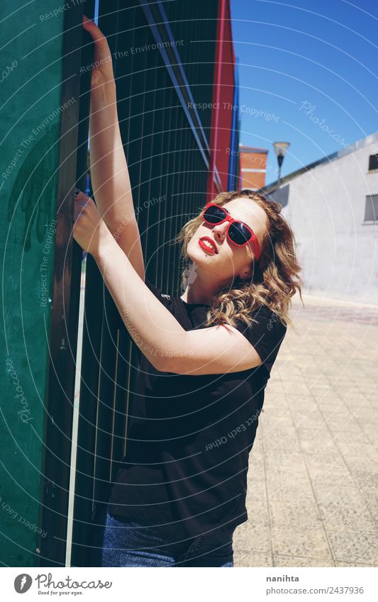 Young blonde woman with sunglasses in the street Lifestyle Style Wellness Vacation & Travel City trip Summer Summer vacation Sun Human being Feminine