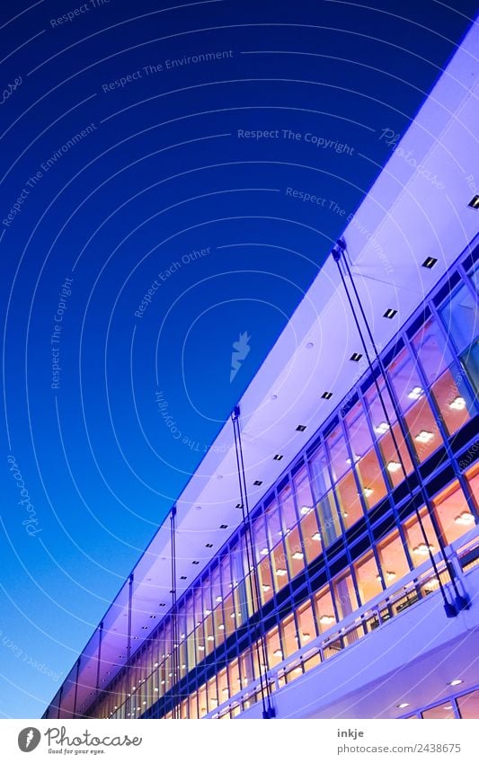 Dresden by night | UT Dresden Sky Night sky Deserted Building Architecture Glas facade Office building Facade Modern Blue Violet Night mood Diagonal