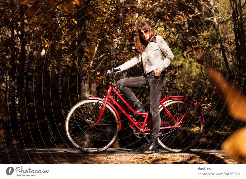 Girl with a classic bike in the middle of the forest. Lifestyle Vacation & Travel Trip Freedom Human being Young woman Youth (Young adults) Adults 1