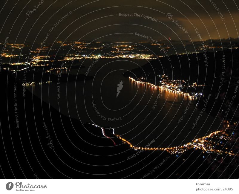 Rigi View Bird's eye view Long exposure Lake Lighting Night shot Mountain Looking